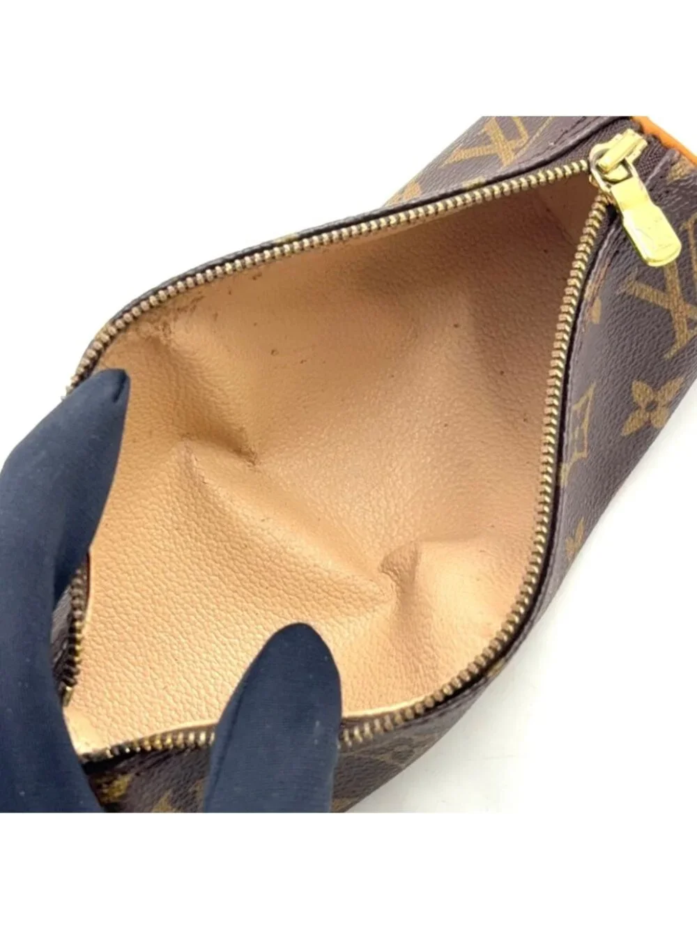Louis Vuitton Trousse Monogram Leather Brown Pouch Gold